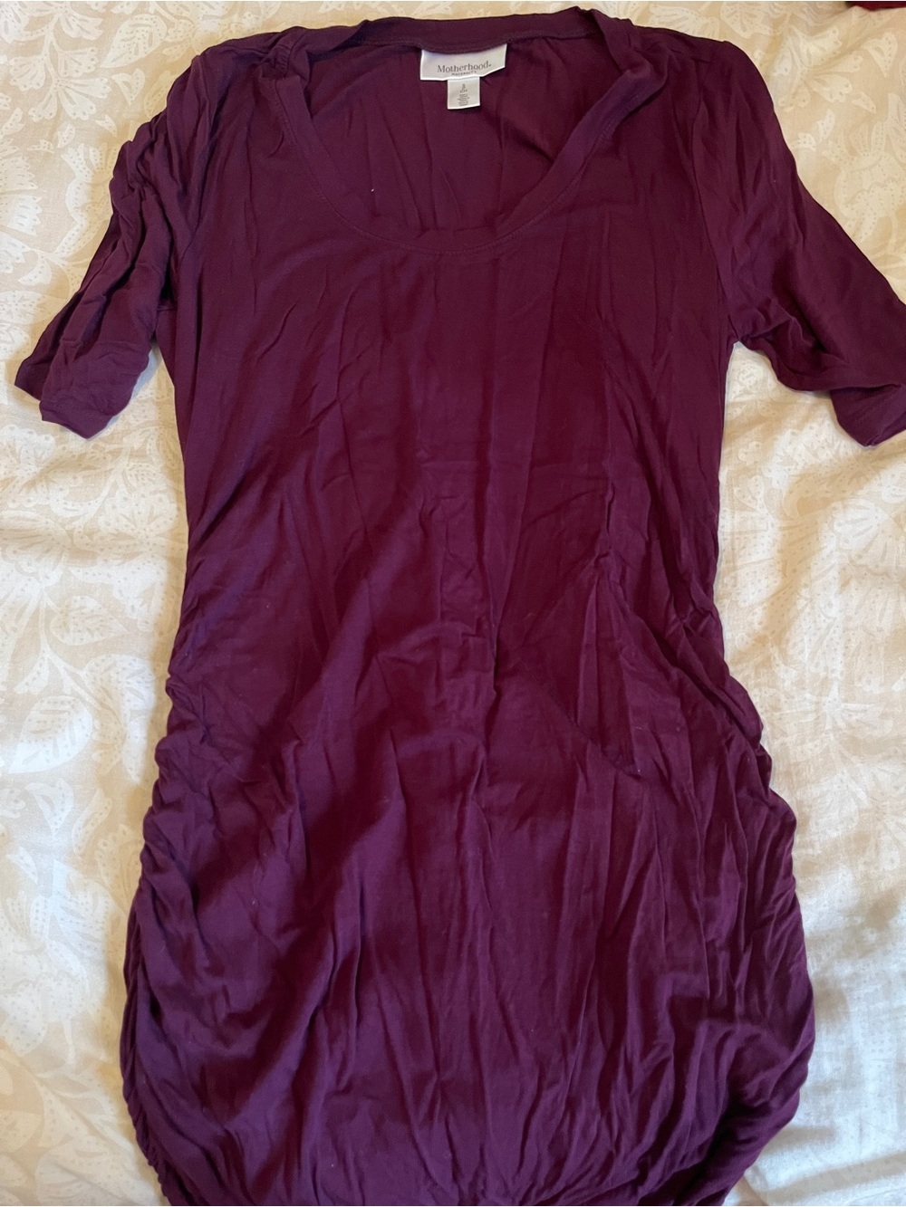 Motherhood Maternity Deep Plum Scoop Neck Ruched Side Dress
